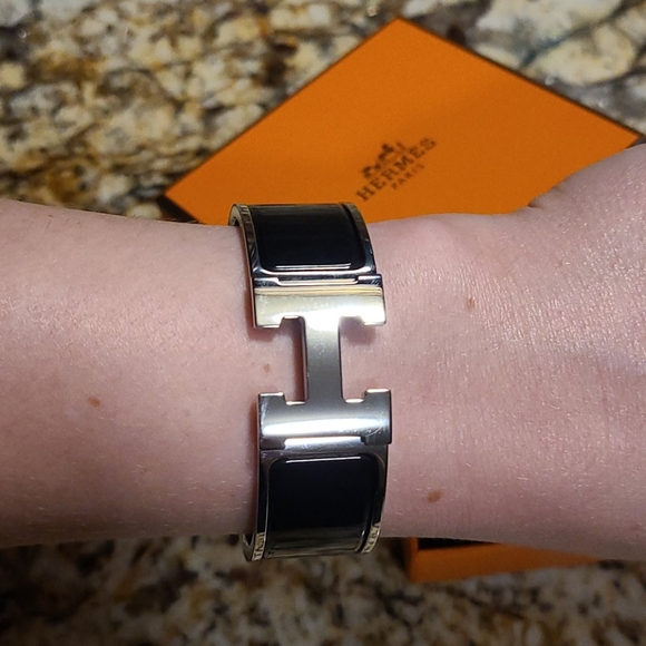Hermes Jewelry - Hermes Clic Clac H Bracelet PM Silver Black w/Box